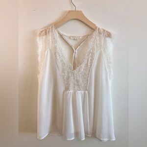 🏷️Lovestitch sleeveless lace tank top blouse white sheer small cottage delicate